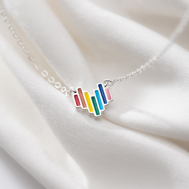 925 Sterling Silver Rainbow Heart Necklace
